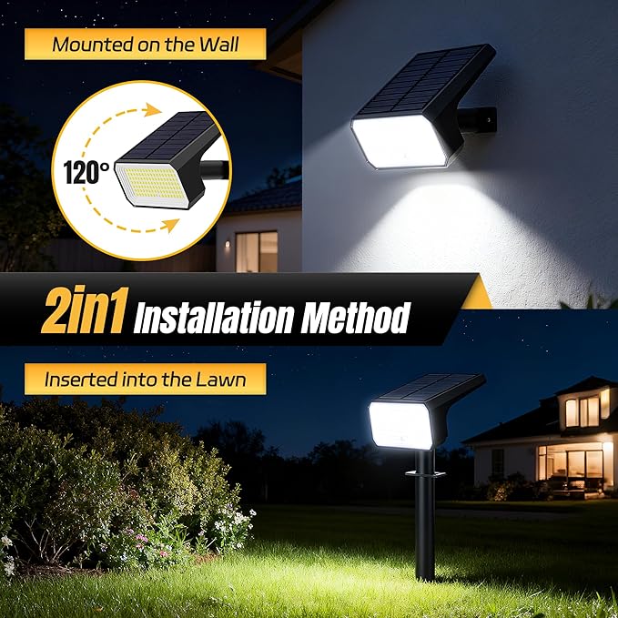 Solar Spot Lights Outdoor, [6 pack/118 LED] 4 Modes Auto On/Off Solar Landscape Spotlights, Ip67 Waterproof Solor Powered Pathway Lights for Outside Yard Garden Walkway Tree Patio (Cool White)