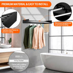 FOCHIER F Laundry Drying Rack Wall Mounted Clothes Drying Rack Collapsible with 5 Aluminum Rods and Drilling Template Long Screwdriver Bit 60 lbs Capacity (Black, 40")