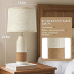 GyroVu Boho Rattan Table Lamps Set of 2, 3 Color Temperature Bedside Table Lamps for Night Stands, Vintage Farmhouse Rattan Table Lamp Antique for Decoration, Bedroom, Living Room, Bedside Table