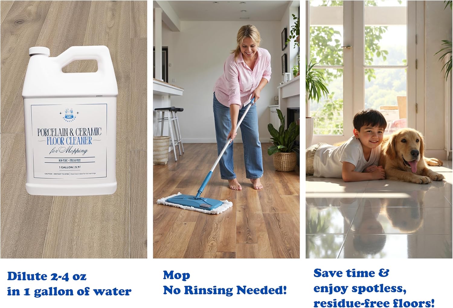 Porcelain & Ceramic Tile Floor Cleaner - Mop Soap Concentrate for mopping - Streak-Free Clean, Ph Neutral and non-Toxic - Safe for Marble, Travertine, Limestone - 128 fl oz (1 gallon)