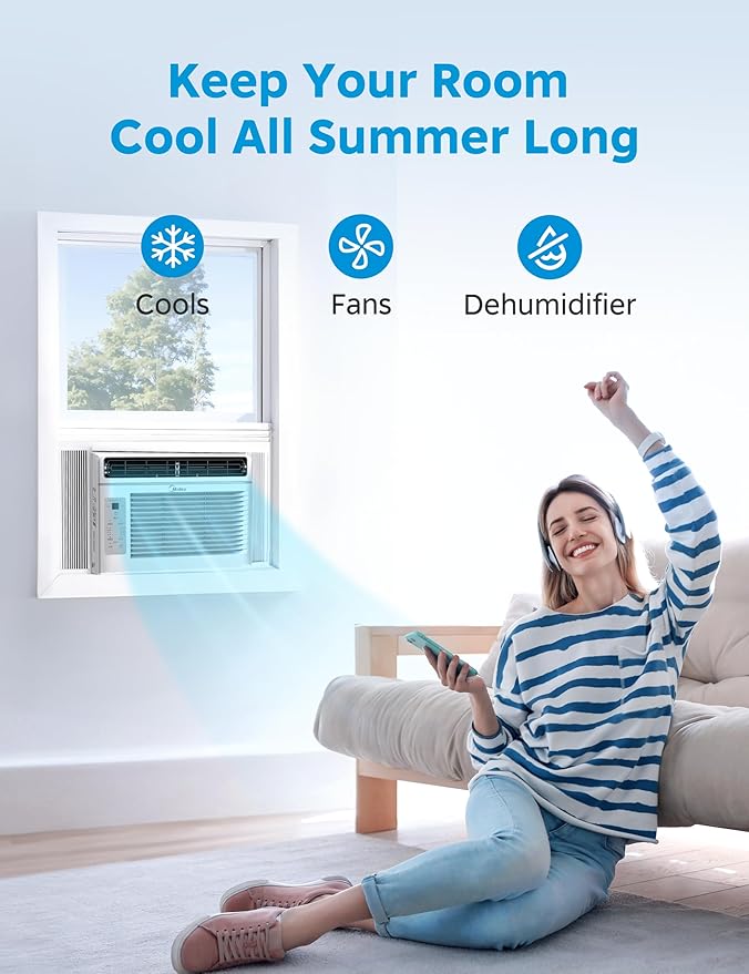 Midea 5,000 BTU EasyCool Window Air Conditioner - Cool up to 150 Sq. Ft. with Easy-to-Use Mechanical Controls and Reusable Filter, Perfect for Small Bedroom, Living Room, Home Office