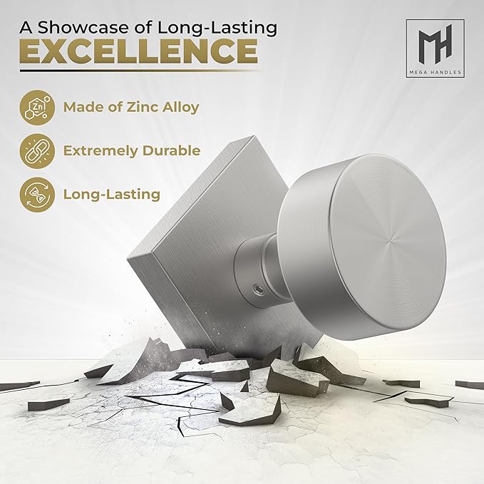 Mega Handles SUANA Dummy Door Knob for Hallway, Closet and Bathroom, Reversible Heavy Duty Design Door Knobs, Fits All Standard Door Sizes, Screws Included - Satin Nickel (2 Pack)