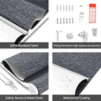 ALLBRIGHT 100% Blackout Roller Blinds Woven Shades with Striped Jacquard, Cordless Window Shades, UV Protection Fabric, Easy-Install for Indoor Home & Office, Dark Blue, 24" W x 72" H