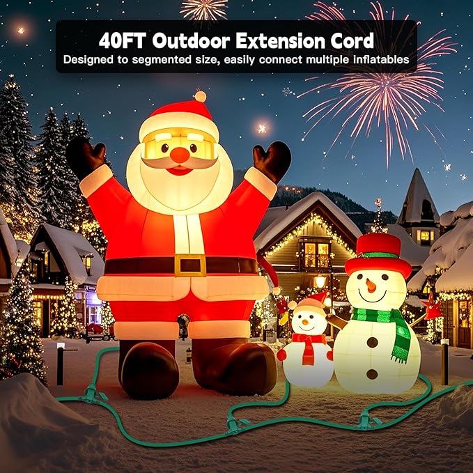 40FT Outdoor Extension Extension Cord for Halloween Christmas Inflatables with Multiple Outlets Green Electrical Cord with Multiple Plugs Outdoor Christmas Blow Up Decorations Light Extension Cords
