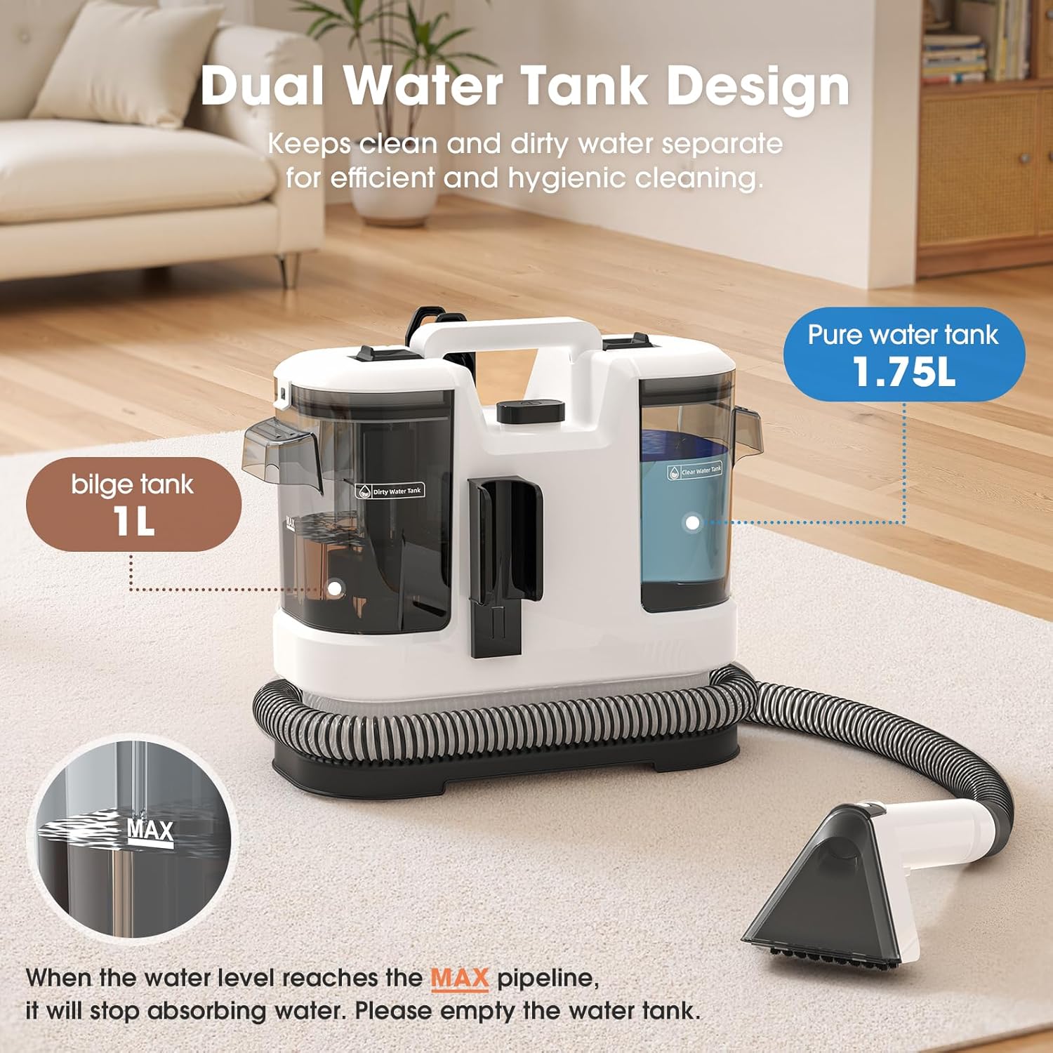 Upholstery Cleaner Machine 450W Motor - 13.5Kpa Suction Couch Cleaner Machine, Portable Handheld Carpet Cleaner with Self-Cleaning and for Pet Stain, Couch, Stair, Car Seat and Area Rug