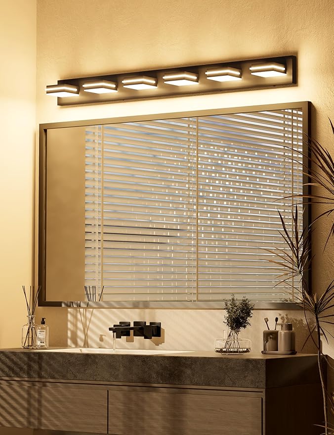 VOLISUN 5CCT Bathroom Light Fixtures Over Mirror, Dimmable, 360°Rotatable Head, 48 inch, 6 Light Bathroom Vanity Light Fixtures, Black LED Vanity Lights for Bathrooms-ETL Certificated