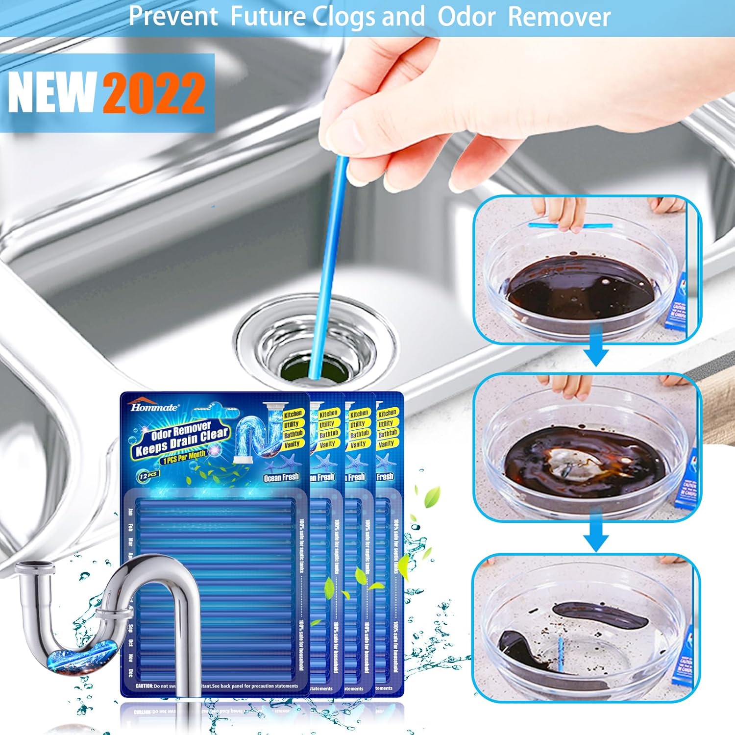 Drain Sticks Drain Cleaner Sticks Keeps Drains and Pipes Clear and Odor-free for Sink Pipe Cleaning Sticks for Drains As Seen On TV