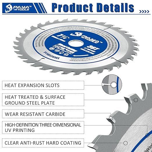 7-1/4-Inch 36-Tooth Circular Saw Blade,TCT ATB Framing Blade,20mm Bore(16mm Reduction Ring Included) for Wood Fast Cutting