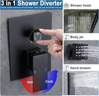 Enga Shower System with Body Jets, 12 Inch Wall Mount Rainfall Shower System and Handheld Body Spray Shower Faucets sets Combo with Rough-in Valve, Matte Black