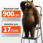 4 Step Ladder, Folding Step Stool with Tool Platform, Wide Anti-Slip Pedal and Anti-Slip Feet, Sturdiest Steel Construction, 900lbs Capacity Steel Ladder, Installation Free, Grey