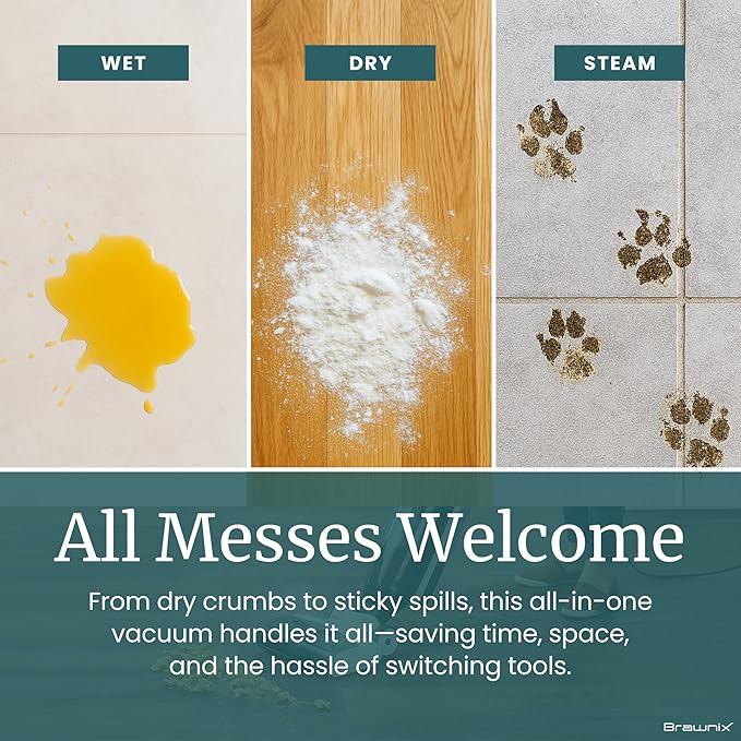 Steam Wet Dry Vacuum | 3-in-1 Steam Mop Picks Up Debris, Deep Scrubs, & Steam Sanitizes All At Once | Auto Self Cleaning | Smart Steam Mop for Hard Floors with Digital Display [White]