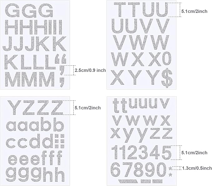 Outus 8 Sheets Vinyl Letter Stickers Self Adhesive Mailbox Numbers Alphabet Stickers Stick on Letters for Christmas Stockings Scrapbook Bulletin Board School Business(2 Inch,Glitter Silver)