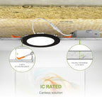 ASD 6 Pack LED Recessed Lighting 4 Inch 9W, 5 CCT 2700K-5000K CRI90+, IC Rated Ultra Thin Dimmable Ceiling Lights with J Box, Canless Wafer Downlight, Round Slim Panel Light, Energy Star ETL, Black