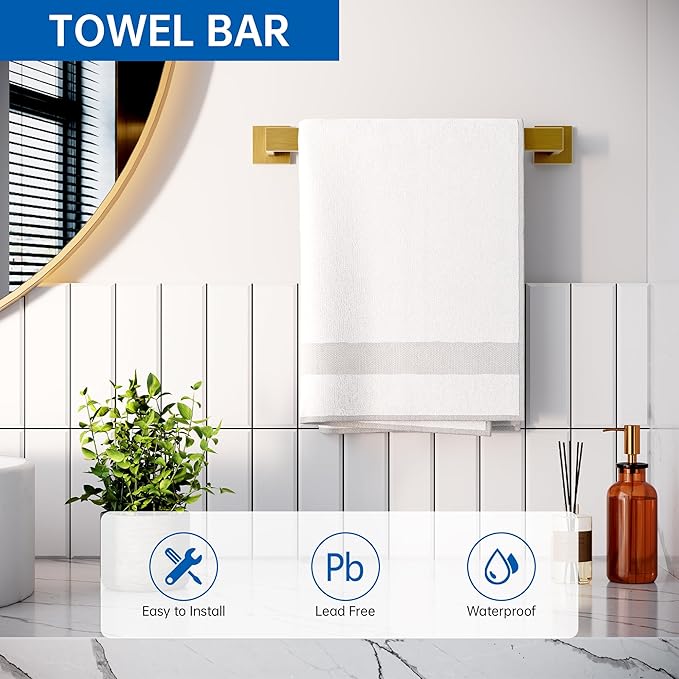5-Piece Bathroom Hardware Accessories Set, 23.6 Inch SUS304 Stainless Steel Towel Bar Set, Wall Mounted Bathroom Towel Holders, Towel Hooks with Toilet Paper Holder