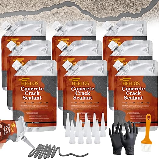 Concrete Crack Sealant, 9Packs Premium Concrete Crack Filler, Weather-Resistant Caulking Glue,Quick-Drying & Waterproof Repair Adhesive for Slabs, Driveways, Sidewalks (Grey)