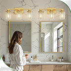 DORESshop 20 Inch Bathroom Light Fixtures, 3-Light Gold Bathroom Lighting Fixtures Over Mirror with Clear Glass Shade, Vanity Lights for Living Room Bedroom, ETL Listed