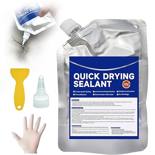 Concrete Crack Filler and Sealant, Quick Drying High Elasticity Cement Crack Filler, Waterproof Repair, Self-Leveling Concrete Slab Repair for Driveway, Patio (Black, 17.64 OZ)