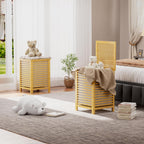 SMIBUY Double Laundry Hamper with Lid, 120L Bamboo Laundry Basket with Removable Liner Bag, 2-Section Clothes Divider Laundry Sorter for Laundry Room, Bathroom, Bedroom (Natural)