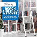 Step Ladder 2 Step Folding, Decorative - Beautiful Gray Wood & Silver Aluminum, Ultra Slim Profile, Anti Slip Steps, Sturdy-Portable for Home, Office, Kitchen, Photography Use,by SORFEY