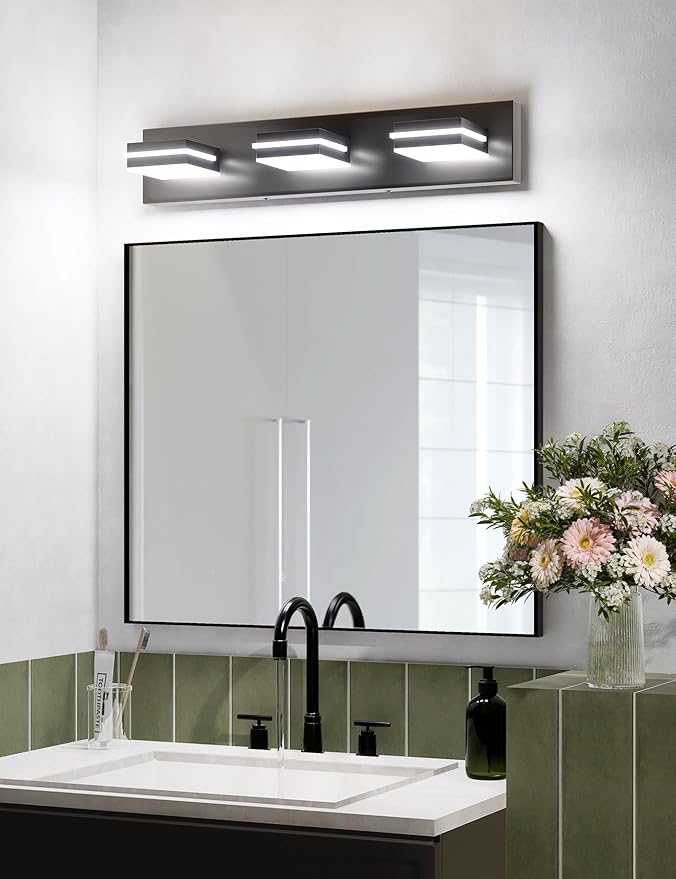 VOLISUN Modern Bathroom Vanity Light Fixtures (3-Light, 24-Inch), Matte Black LED Bathroom Lighting Fixtures Over Mirror, 360°Rotable Head, LED Vanity Lights for Bathrooms (Cool White 6000K)