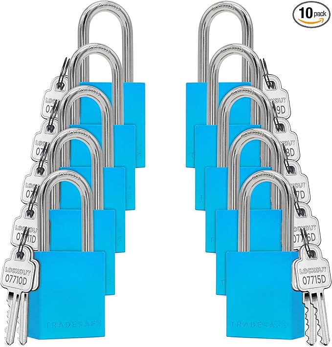TRADESAFE Lockout Tagout Locks Set - 10 Blue Aluminum Loto Locks, Keyed Different Lock Out Tag Out Padlocks, 2 Keys Per Lockout Padlock, OSHA Compliant