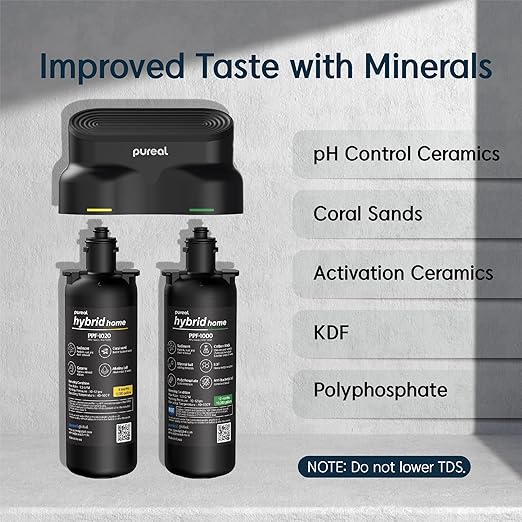 Pureal Hybrid Home PPU-1020K 2 Stage Under Sink Water Filter System, 10K Gallons, NSF/ANSI 42&372, Mineral Sediment Carbon Block KDF Polyphosphate Filter for Scale & Lead & Chlorine