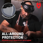 NoCry Premium Safety Face Shield for Grinding and Cutting — Clear Anti-Fog, Impact Resistant Visor and Adjustable Headgear — ANSI Z87.1 Certified for Industrial Use — Washable Sweatbands Included