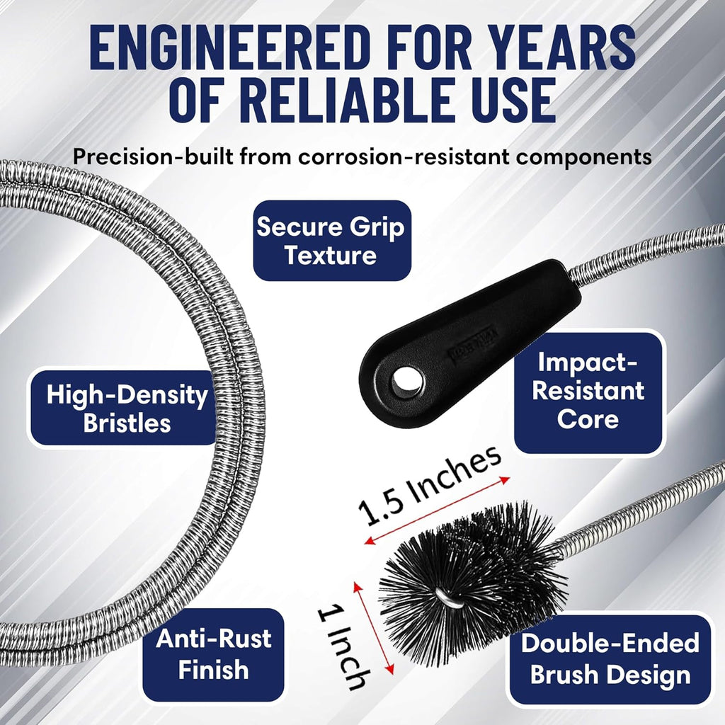 48" Flexible Long Pipe Brush | AC Drain Cleaner Tool | Sink Line Unclogger | Condensate Line Cleaning Brush | Easy Cleaning Flexible Drain Snake for Food, Hair & Clog Removal by FryOilSaver Co. B313C