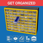 Akro-Mils 64-Drawer Plastic Drawer Storage Cabinet for Garage Organization, Bead Organizer, Building Bricks Storage, Teacher Toolbox, Makeup Organizer, 20" W x 6" D x 16" H, 10164 Yellow