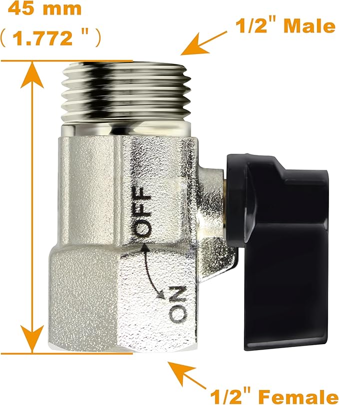 YOO.MEE Shut-Off Brass Ball Valve 1/2'' Standard Connections with Polished Chrome Finish