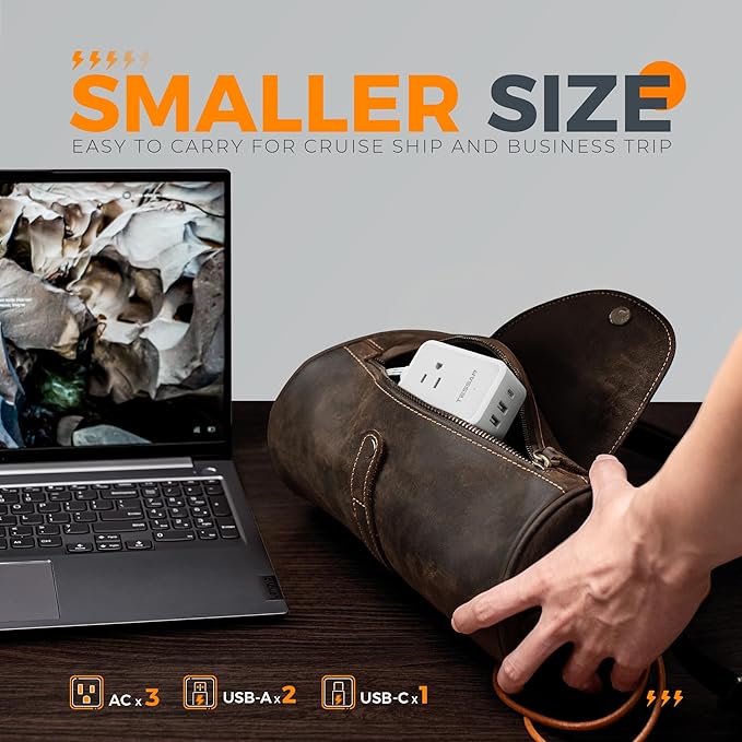 Short Flat Extension Cord, TESSAN Small Power Strip with 3 USB Port (1 USB C), 3 Outlets Small Charging Station, 3 ft Slim Plug for Cruise Travel Office School Dorm Room Essentials