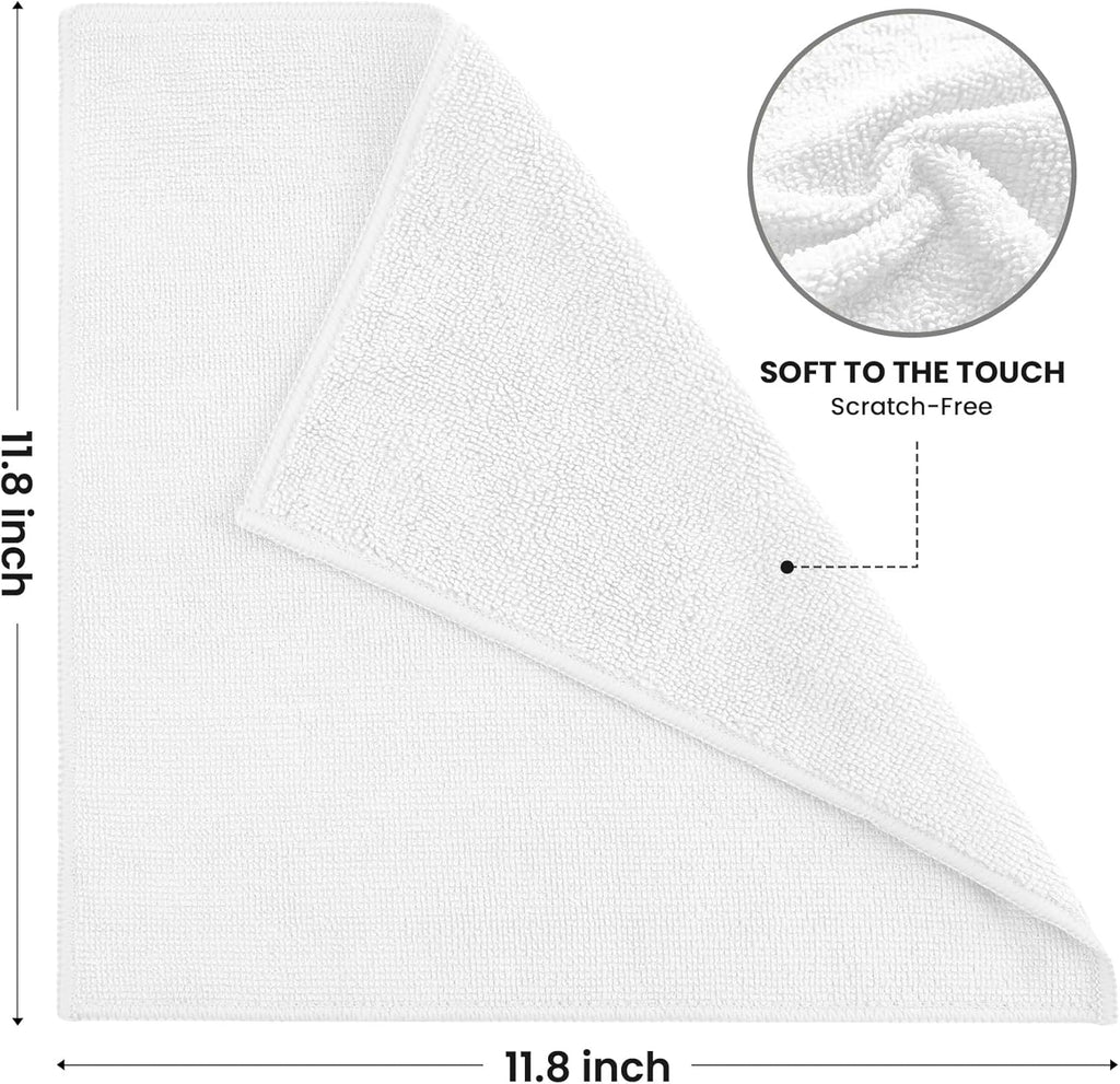 Microfiber Cleaning Cloth, 12 Pack Lint-Free and Highly Absorbent Rags, White Reusable Microfiber Towels for Car, Kitchen, Bathroom and Household Cleaning Supplies, 11.8"X11.8"