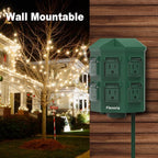 Flexora Outdoor Power Strip with 24-Hour Mechanical Timer, 25 FT Extension Cord Waterproof, 6 Grounded Outlets for Outdoor Christmas Decorations, ETL Listed (25 FT)