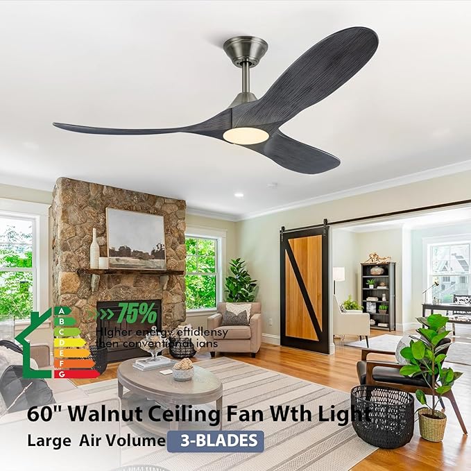 60 Inch Gray Wood Ceiling Fans with Lights, Smart Control-Remote/Alexa/Tuya App, Outdoor Ceiling Fan for Patio with Reversible DC Motor, Modern Farmhouse Ceiling Fan for Office Exterior Porch