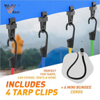 Bungee Cords with Hooks - Heavy Duty Outdoor UV & Weather Resistant 28pc Assortment with 4 Free Tarp Clips, Ball bungees, Canopy Ties & Storage Bag