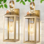 Dusk to Dawn Wall Lights 2 Pack, Gold Outdoor Light Fixtures, 15 Inch Exterior Wall Sconces Waterproof, Large Outside Lights for House, Modern Wall Lanterns Clear Glass