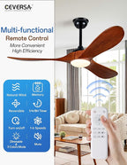52 Inch Ceiling Fans with Lights and Remote,Solid Wood Indoor/Outdoor Ceiling Fans for Patios,Memory Function,Quiet DC Motor High CFM,Propeller 3 Blades for Porch,Farmhouse,Walnut