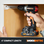 Worx Nitro 20V Cordless 1/2" Drill Driver With Brushless Motor, Compact & Lightweight Set Only 6" and 3 lbs., Power Share Compatible WX130L.9 Tool Only