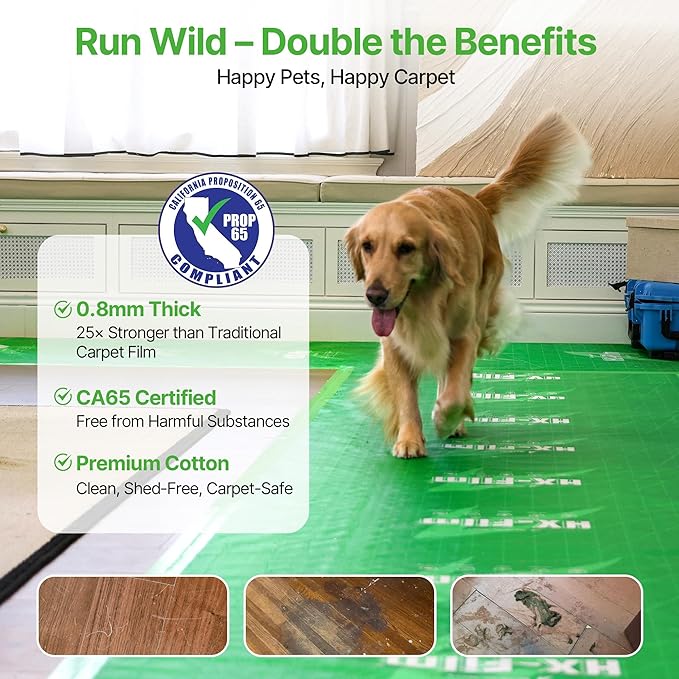 39"x200' Heavy-Duty Floor Protection | Construction Grade Carpet Protector | Drop Cloth Plastic Film for Hardwood Floors | Waterproof Painters Covering with No Residue(Mint Green)