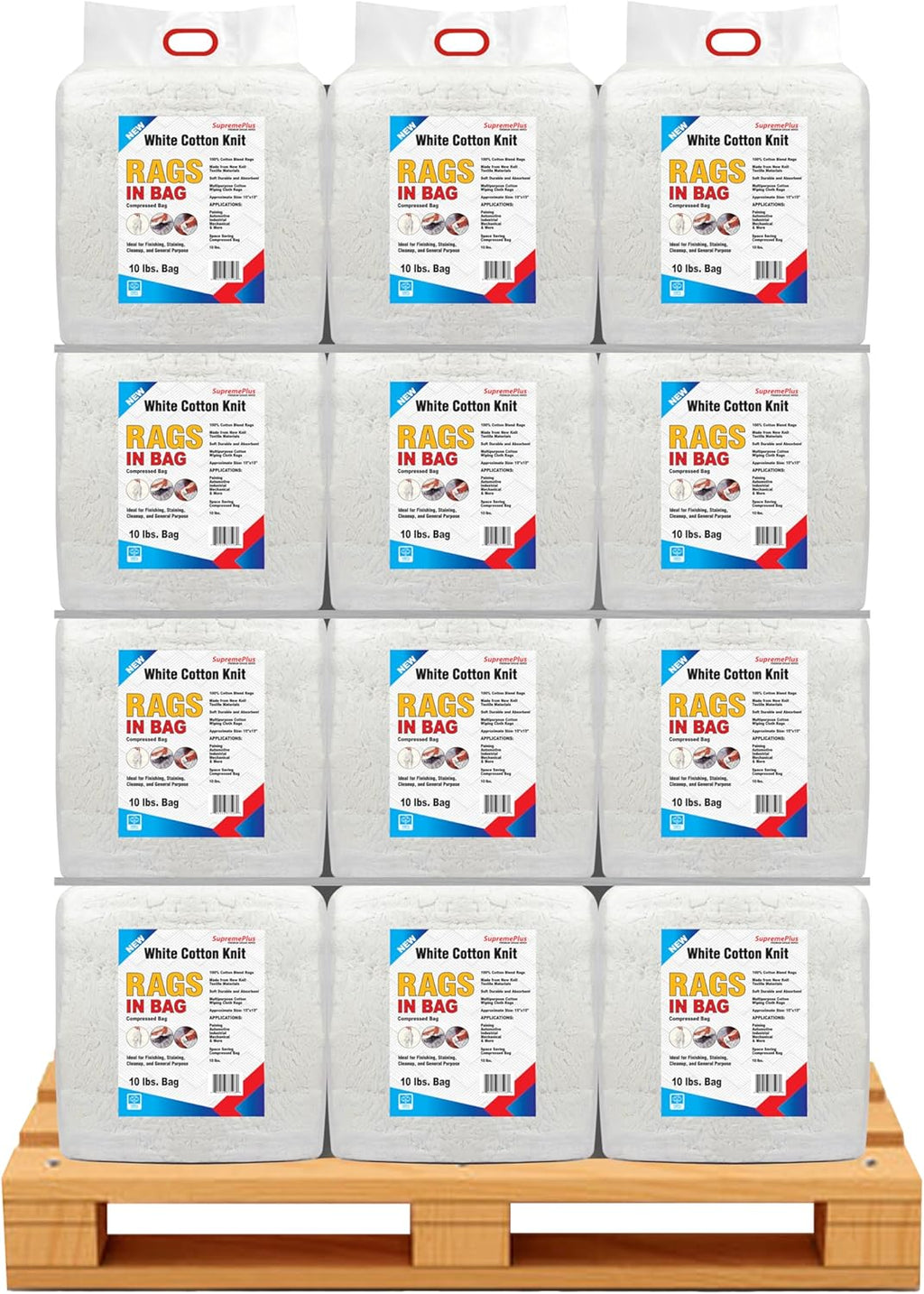 Premium White T-Shirt Cleaning Rags (600 lbs. Pallet 60x10 lbs. Bag of Rags) – White Cotton Rag for Cleaning, Staining, Painting, Oil, Grease & Dust Removal – Shop Rags Bulk