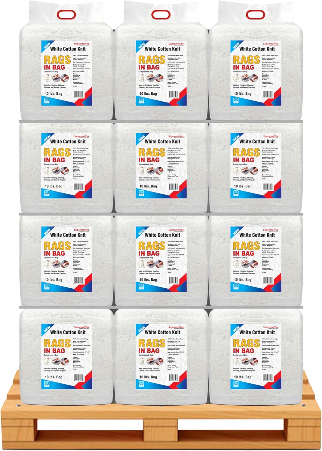 Premium White T-Shirt Cleaning Rags (600 lbs. Pallet 60x10 lbs. Bag of Rags) – White Cotton Rag for Cleaning, Staining, Painting, Oil, Grease & Dust Removal – Shop Rags Bulk