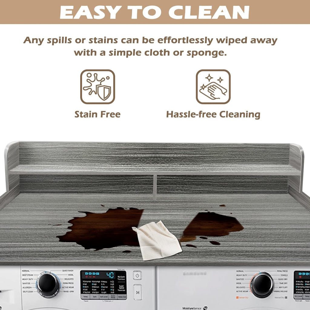 Royxen Laundry Countertop with 2-tier Shelf Universal Fit, Washer and Dryer Countertop with Storage Space, Shelf Height 11.5 Inches, Solid Wood, Eucalyptus