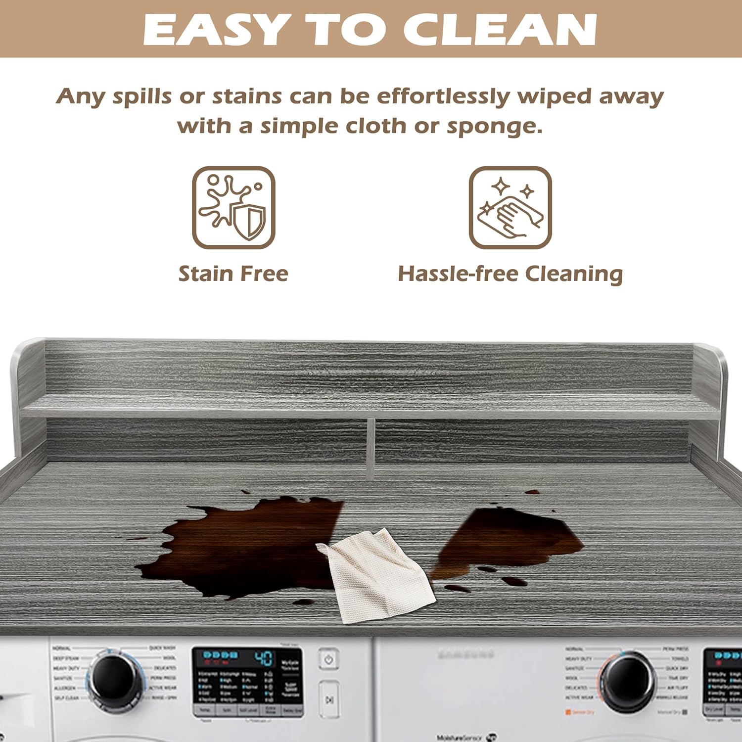 Royxen Laundry Countertop with 2-tier Shelf Universal Fit, Washer and Dryer Countertop with Storage Space, Shelf Height 11.5 Inches, Solid Wood, Eucalyptus