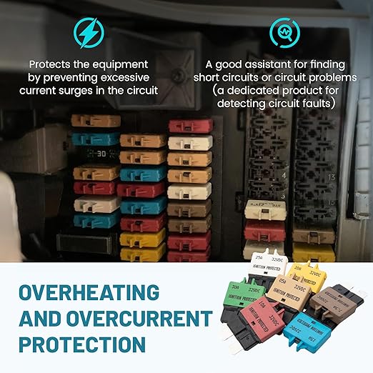 NuIth Manual Reset Mini Fuse Circuit Breakers 5A-30A, E39 Low Profile ATO/ATC Circuit Breaker Blade Fuse 12V-32V DC Re-settable Standard Blade Fuses for Car Truck RV Marine (7PCS 5A-30A)