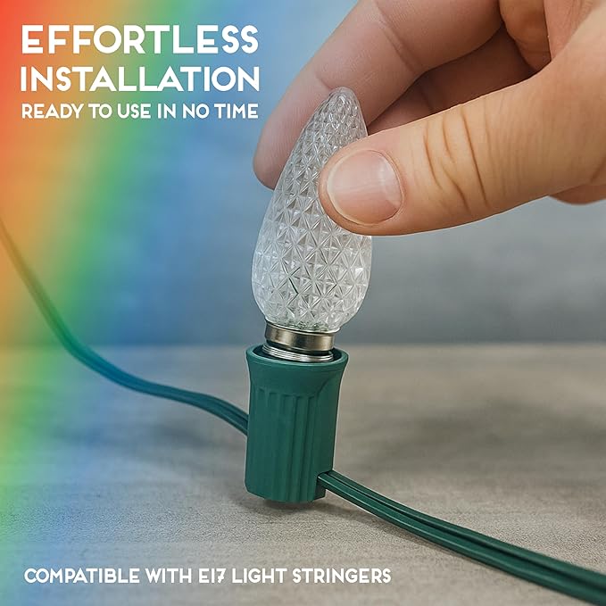 HLO Lighting Set of 25 Multicolor (Red Green Blue Yellow Orange) C9 Faceted LED Christmas Light Bulbs for Indoor & Outdoor Use | Durable Replacement Bulbs