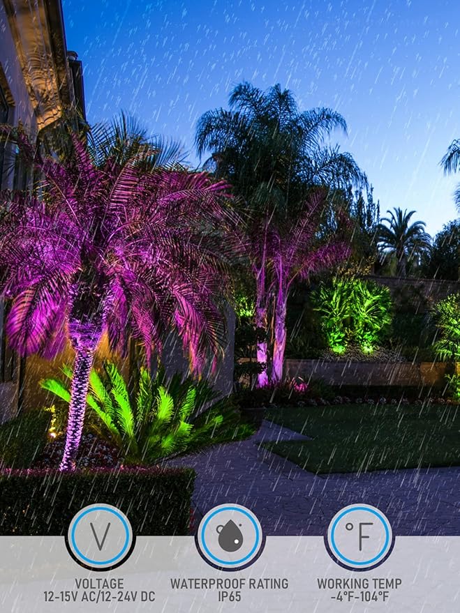 LEONLITE 10W RGB Low Voltage Landscape Lights, Color Changing Wall Wash Landscape Lighting Outdoor, 12V LED Landscape Spotlights, Uplight, ETL Listed, Aluminum, IP65 Waterproof, Pack of 4