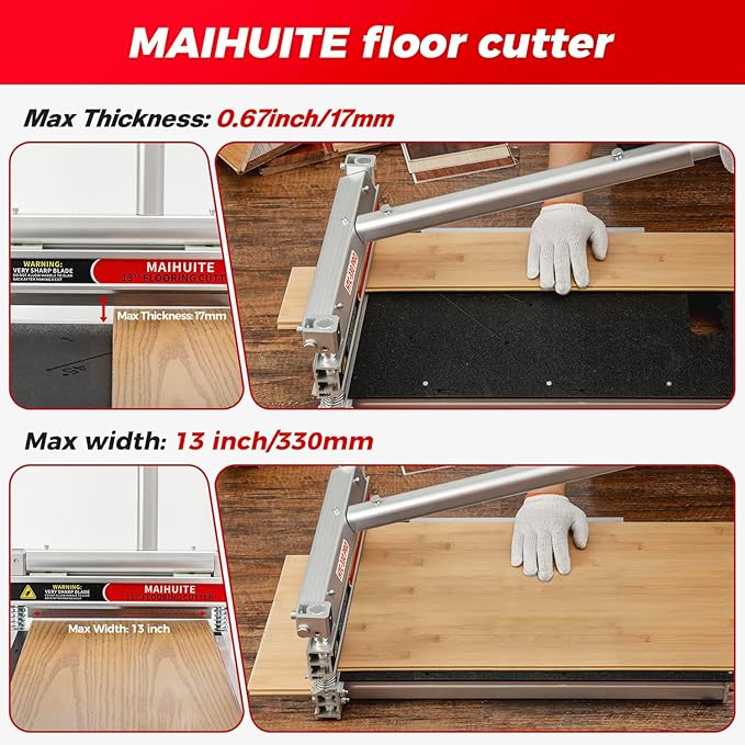 17mm Thick Upgrade Stability Heavy Laminate Floor Cutter,13" Professional Vinyl Flooring Cutter with 15°/30°/45°Adjustable Angle Settings,Cuts Laminate,LVP,LVT,SPC,WPC,Engineered Hardwood