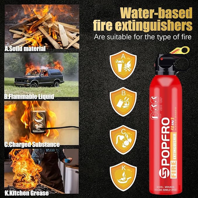4-in-1 Small Fire Extinguisher for Home, Garage, Kitchen, Car | For Electric, Textile and Grease Fires | Non-Toxic, Easy Clean | Wall Mount Incl (4 pack)