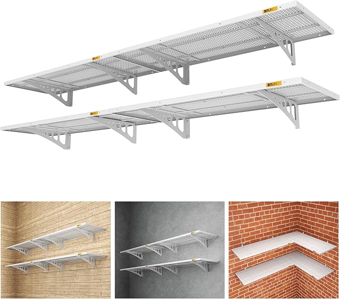 4Pack 1.64x4ft Adjustable Metal Garage Wall Shelving Heavy Duty Garage Storage Shelf Wall Mounted White