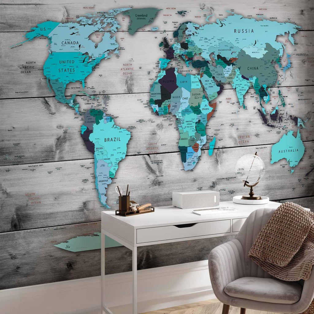 artgeist Premium Wall Mural World Map 79x55 in - XXL Non-Woven Wallpaper Fleece Wall Decor Photo Print Picture Image Design Home Map of The World k-B-0009-a-d